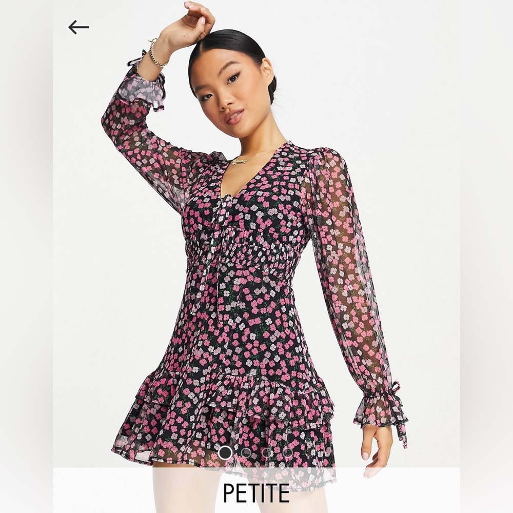 Topshop Petite floral print v neck jersey tea dress